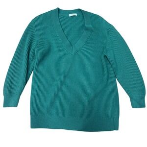 Babaton Aritzia Merino Wool Knit V-Neck Sweater M Green Minimalist Cozy Softcore